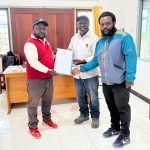 Maksimus Pigai, Ketua KPA Deiyai menyerahkan draf Raperda HIV/AIDS Sekretaris Daerah melalui Kepala Bagian Hukum Setda Deiyai.